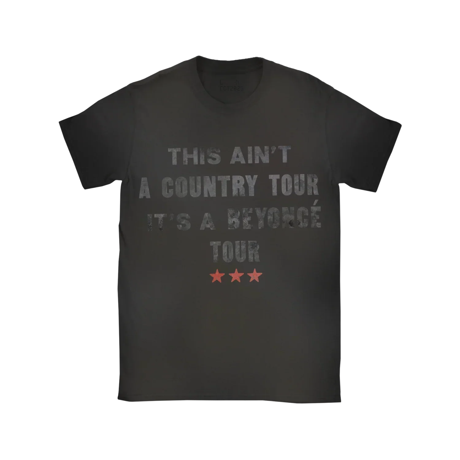 Beyoncé Amen Tour black tee front with distressed tour text and red star graphic