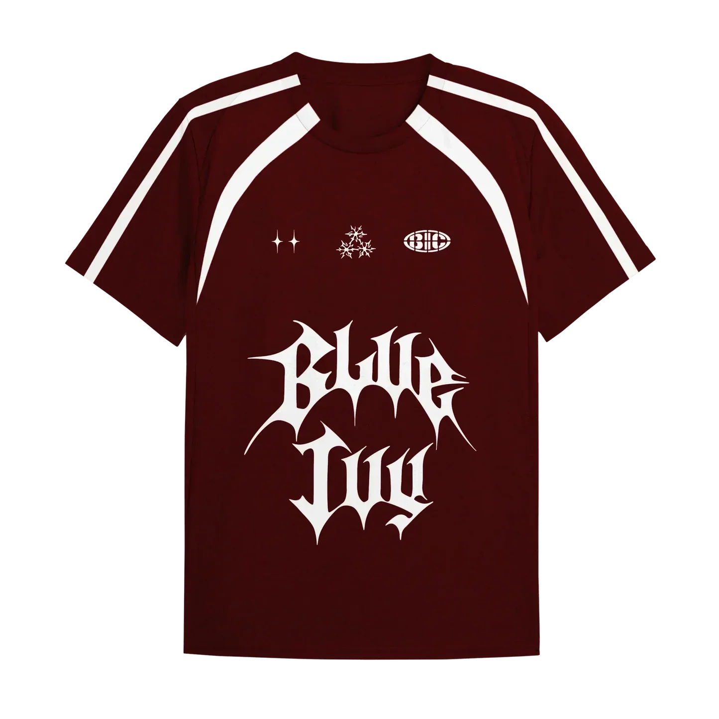 Beyoncé BIC red jersey back with white logo graphics and athletic stripe design