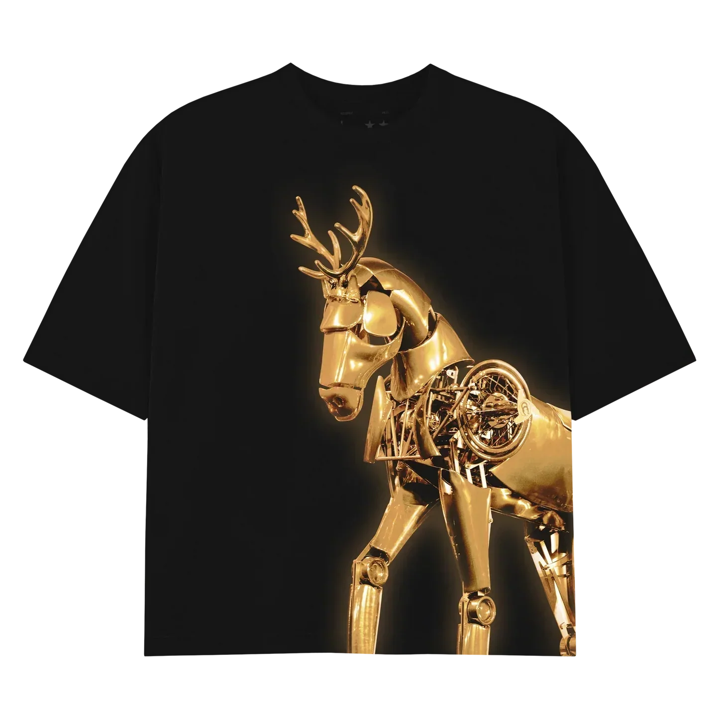 Gold Reindeer black tee with metallic gold reindeer graphic, Beyoncé merch front view
