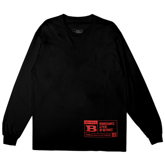 Black Rated B long sleeve tee with Renaissance A Film By Beyoncé logo, Beyoncé merch back view